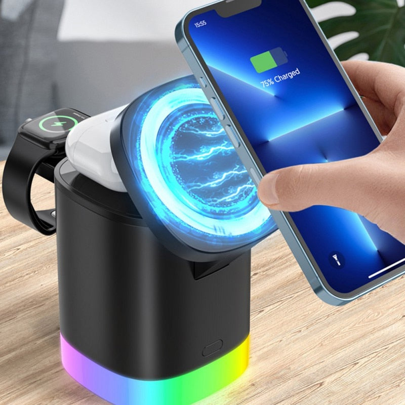 3-in-1 Magnetic Wireless Charger with RGB Ambient Light