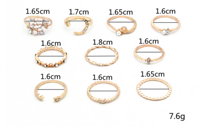 Boho Love Pearl Leaf 10-Piece Ring Set