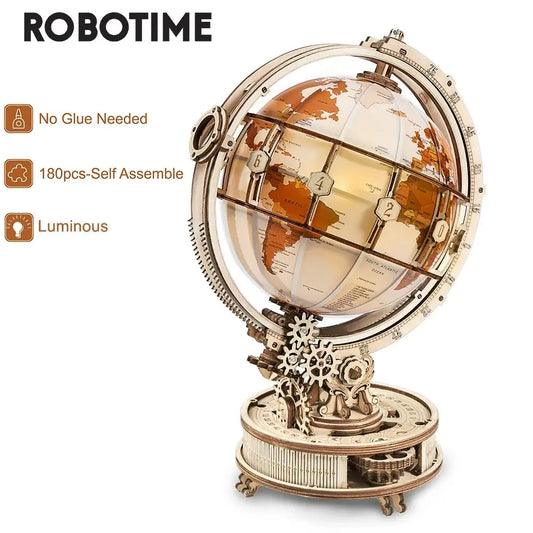 Luminous Globe 3D Wooden Puzzle – Interactive Model Building Kit for Kids ROBOTIME