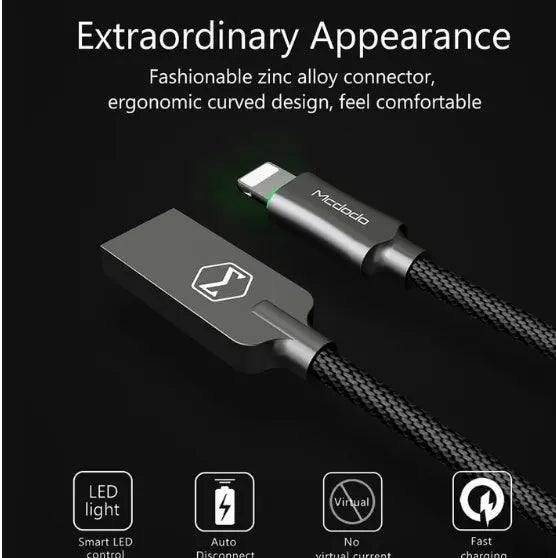 MCDODO Intelligent Power-Off Fast Charging Cable: Durable Aluminum Alloy Braided USB for iPhone Infinite Finds