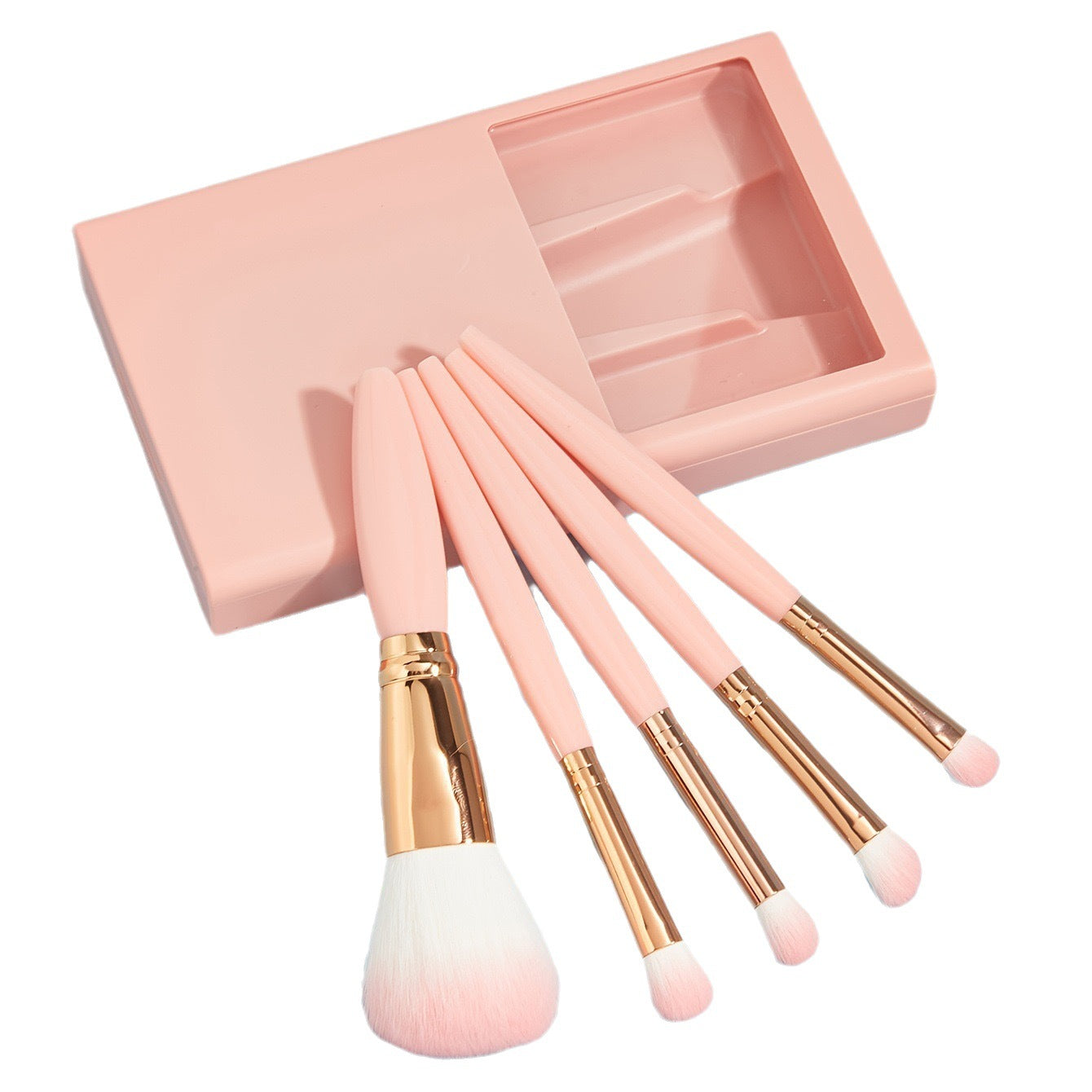 Travel-Friendly: 5-Piece Makeup Brushes Set with Mirror