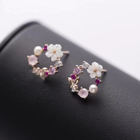 S925 Sterling Silver Pink Garland Earrings
