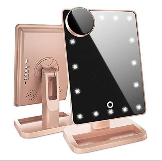 Touch Screen Makeup Mirror With 20 LED Light Bluetooth Music Speaker 10X Magnifying Mirrors Lights - Infinite Finds